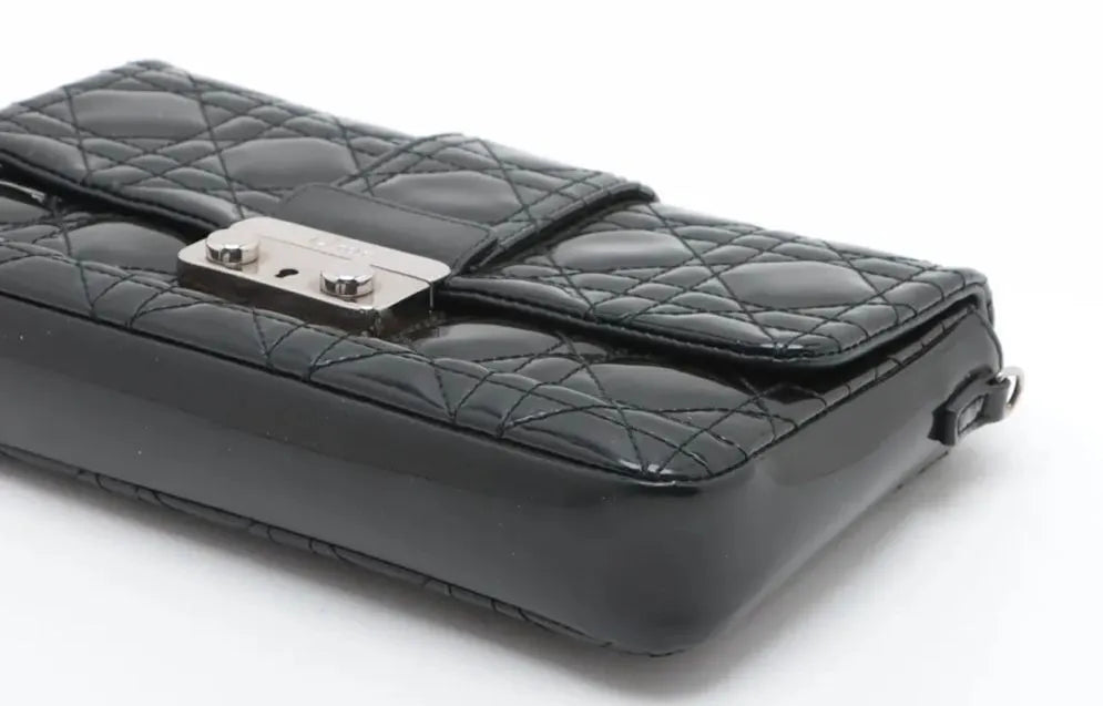 Dior Black Cannage Patent Leather Miss Dior Promenade Chain Clutch