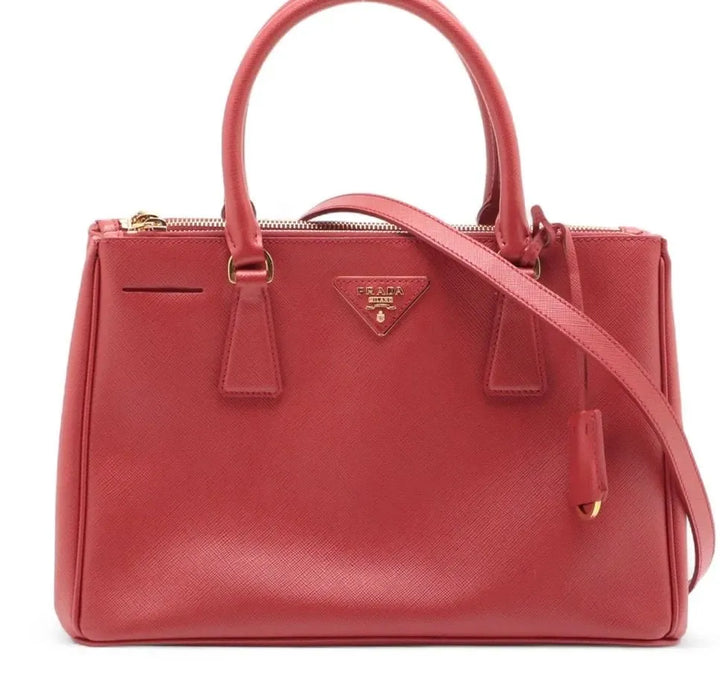PRADA Prada Saffiano Lux Leather 2 Way Handbag Red