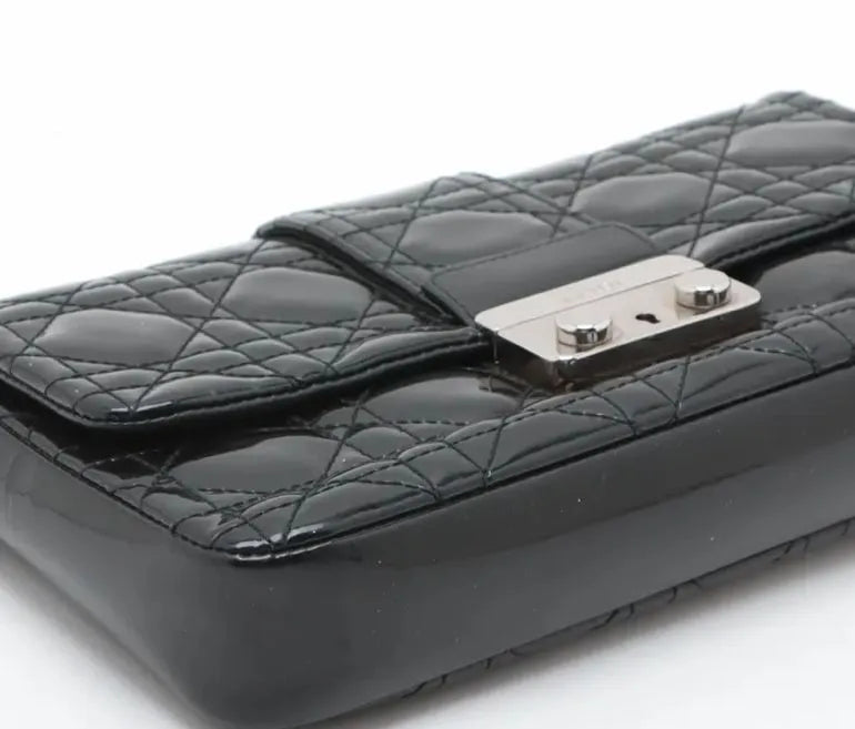 Dior Black Cannage Patent Leather Miss Dior Promenade Chain Clutch