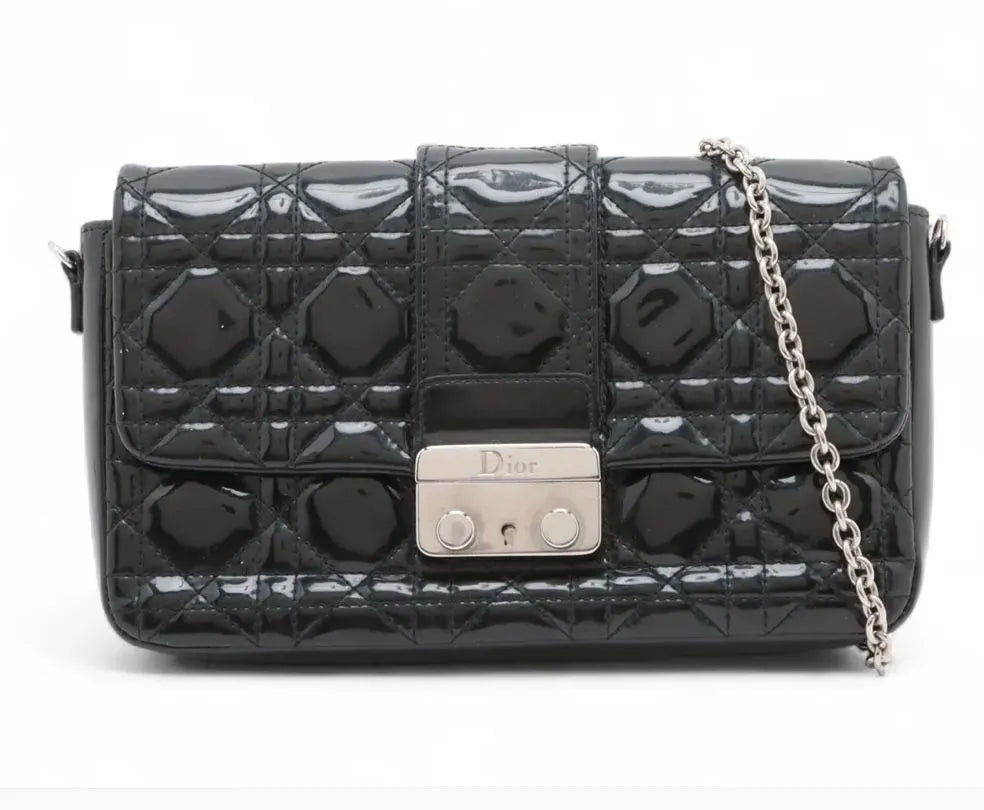 Dior Black Cannage Patent Leather Miss Dior Promenade Chain Clutch