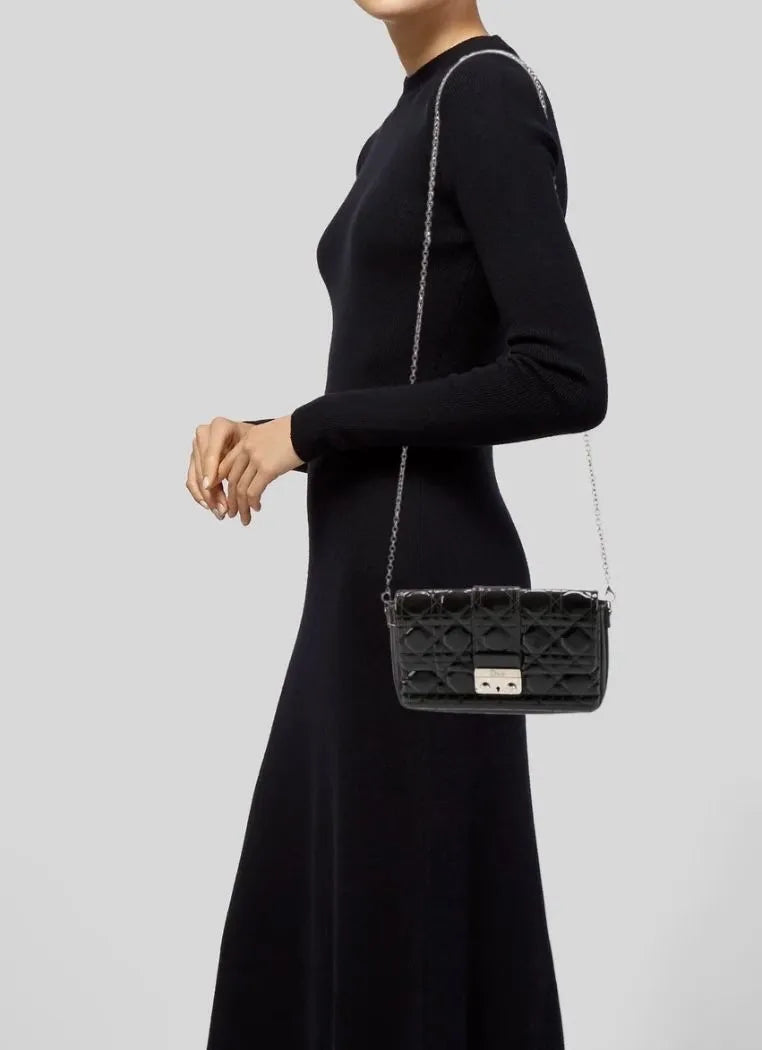 Dior Black Cannage Patent Leather Miss Dior Promenade Chain Clutch