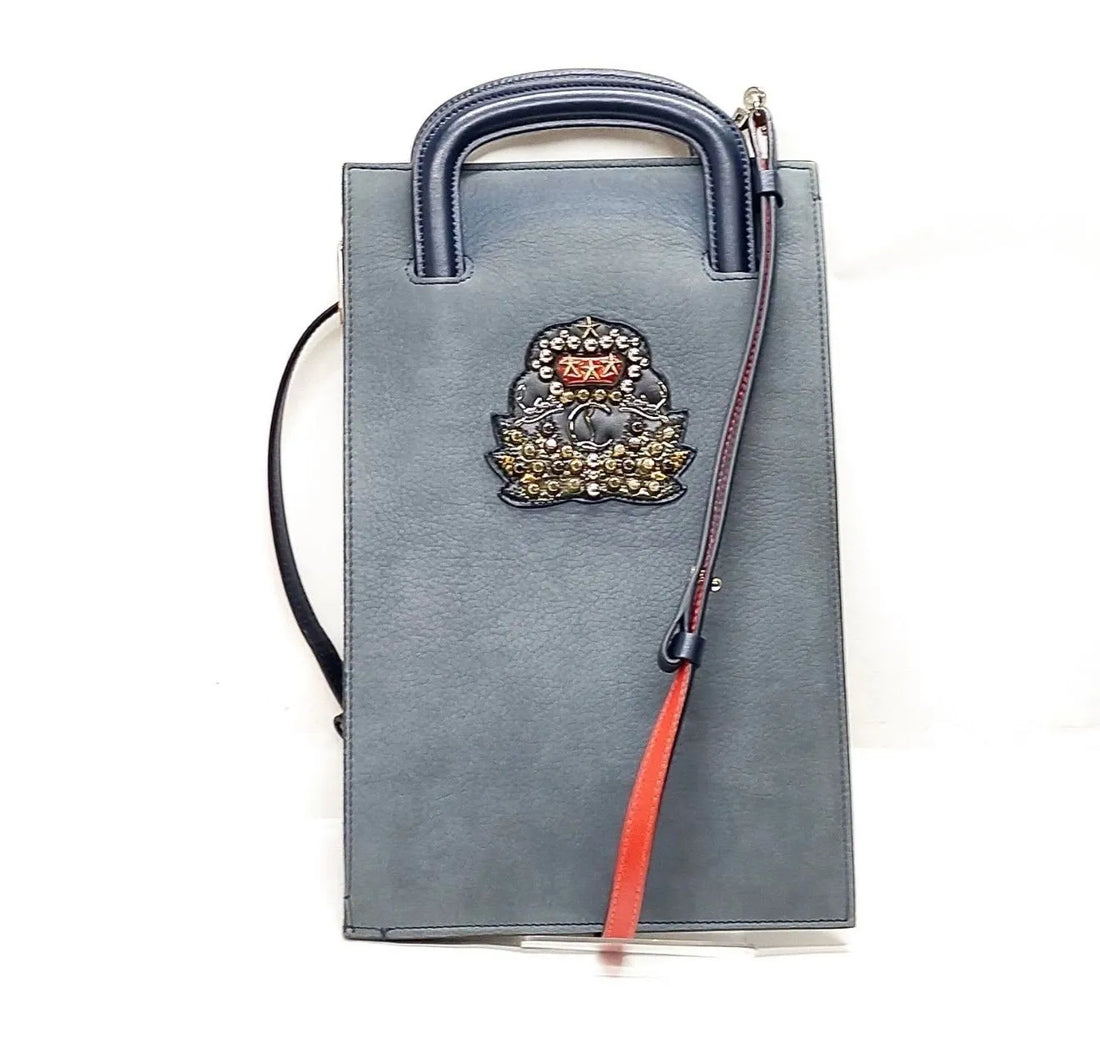 Christian Louboutin Trictrac Portfolio Bag Embroidered Studded Leather Large